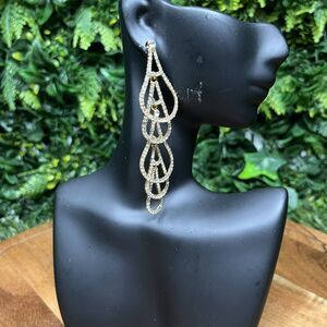 Earrings Women Gold Tone Clear Stone Dangle Drop Fashion Statement 3.5 Inch 2127